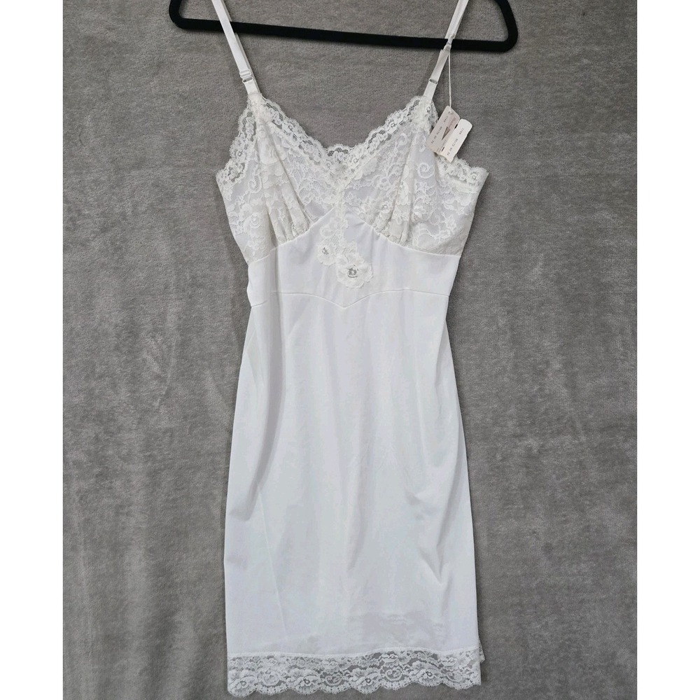 Vtg Shadowline Slip White 36 Scalloped Lace Romantic Cottagecore Bridal Dainty